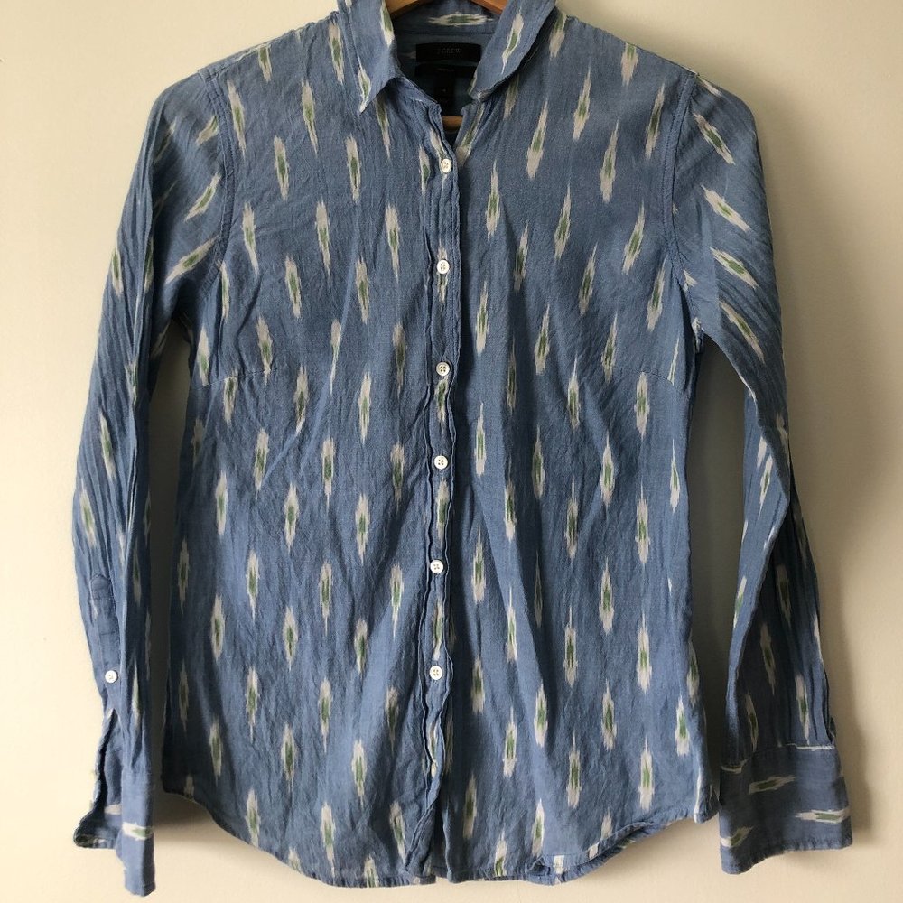 J. Crew Ikat button up, blue and green, size 4